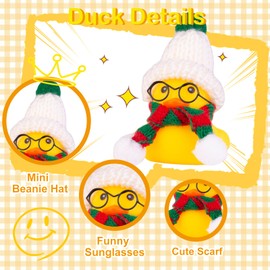 MuMyer Christmas Rubber Ducks Toys Car Ornaments, Mini Yellow Duck Car Dashboard Decorations with Mini Beanie Hat Scarf and Sunglasses for Winner Home Christmas Decor, 2 Inches(D11)