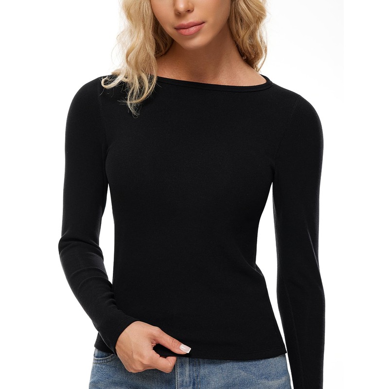 Wingslove Thermal Long Sleeve Built-in Bra for Women Boat Neck