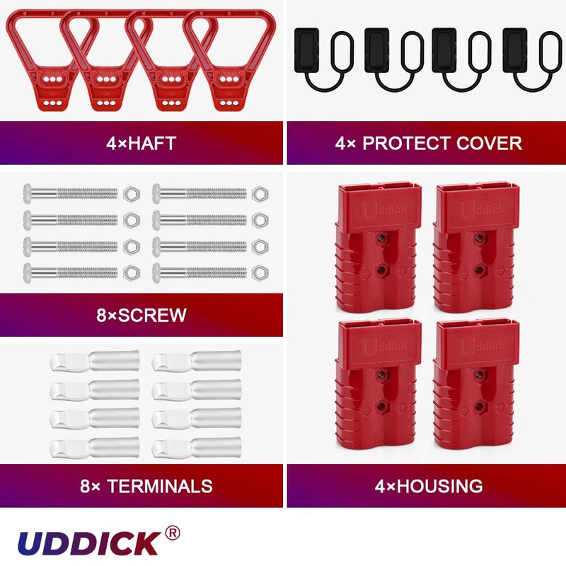 Uddick 4PCS 350A 2/0 Gauge Battery Cable Quick Connect/Disconnect Connector