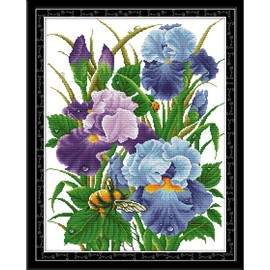 Stamped Cross Stitch Kits for adults Full Range of Easy Patterns Embroidery Starter Kits for Beginners，Printed Cross-Stitch Kits for Home Decor DIY 14CT 2 Strands-Iris，16.5x20.5 inch