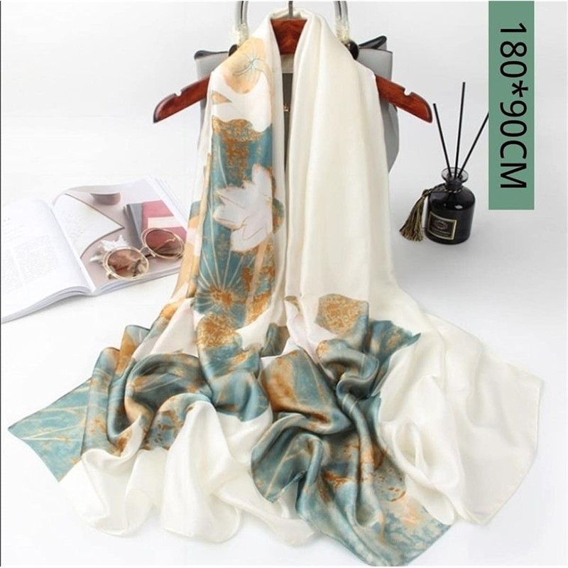 WEIGEER Silk Scarf Women Chiffon Shawl Lotus Scarf White Neckerchief