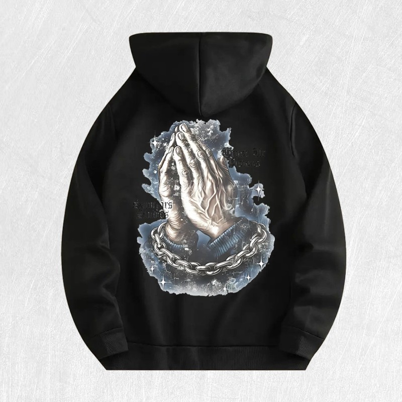 Praying Hands & Chain Graphic Hoodie 100% Cotton US Warehouse