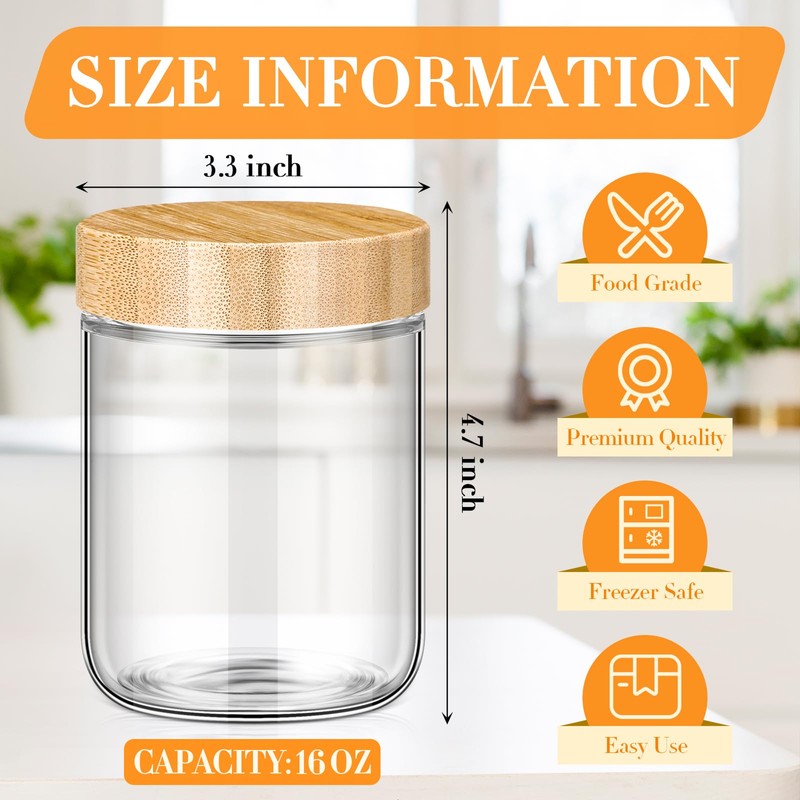 Suclain 6 Pcs 16 oz Glass Jars with Airtight Lids