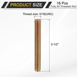 uxcell 16 Pack Fully All Threaded Rod 5/16" Thread, 2-1/2" Length, Thread Screw Threaded Rod Screw Sofa Foot Screw Bolt for Chair Furniture Mounting Assembly Fastening