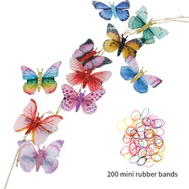 Shinon 10 Pcs Butterfly Hair Clips 3D Butterfly Wings Glitter Butterfly Hairpins Lightweight Cute Colorful Mesh Realistic Handmade Butterfly Barrettes Styling Pins for Women Girls Wedding Bridal Hair Styling Accessories with 200 multicolor mini rubber ba