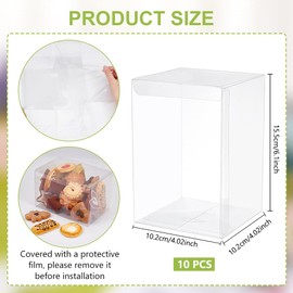 BENECREAT 10 Pcs PVC Transparent Plastic Case, Rectangular, 3.9 x 3.9 x 5.9 inches (10 x 10 x 15 cm), Folding Box, Protective Film, Waterproof Clear Gift Box, Trinket Box, Wrapping, Gift Packaging,