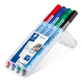 Lumocolor STAEDTLER Folienstift Lumocolor correctable, trocken korrigierbar, F-Spitze Linienbreite ca. 0.6 mm, hohe Qualität Made in Germany, Set mit 4 Farben, 305F WP4-1 , 4 Stück (1er Pack)