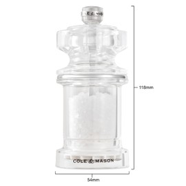 Cole & Mason 605 Refillable Spice Mill - Kitchen & Home Accessory - Table Salt Grinder - Salt Included - Acrylic - Salt Mill 4.5"