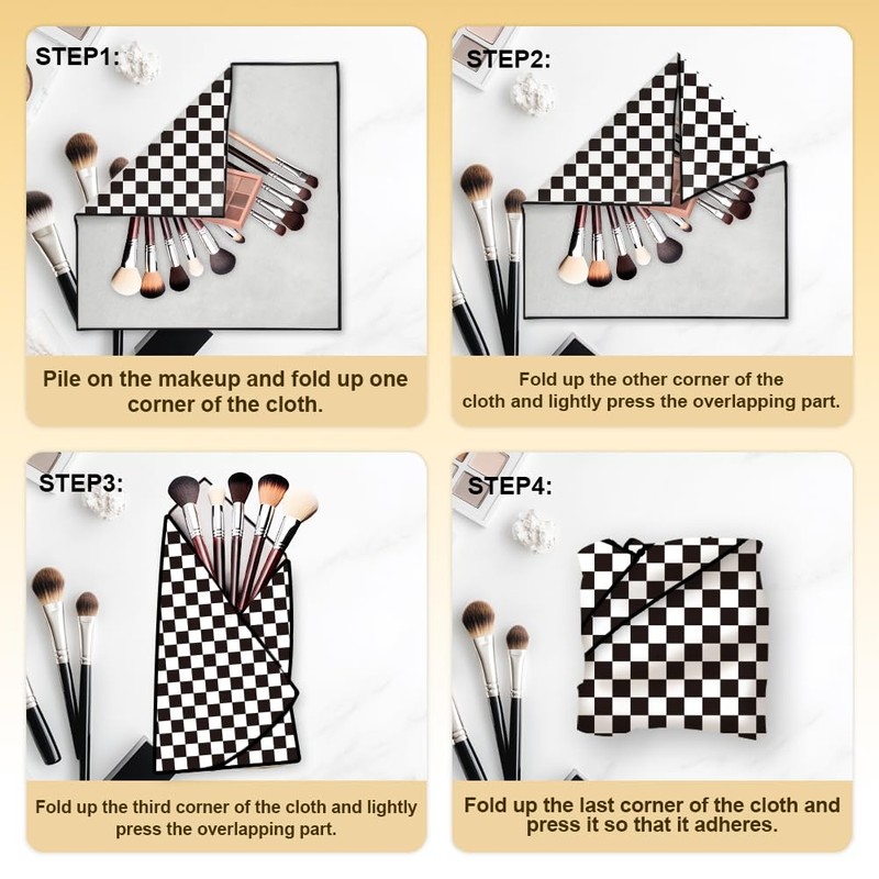 DOODLREAM 2 Sheets Self-Adhesive Magic Cloth Checkered Travel Makeup Bag