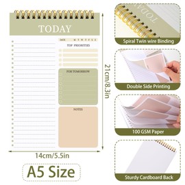 2 Packs To Do List Notepad, Total 208 Pages To Do List Notebook A5 Undated Daily Planner Notepad with Task Checklist Home Office School Supplies