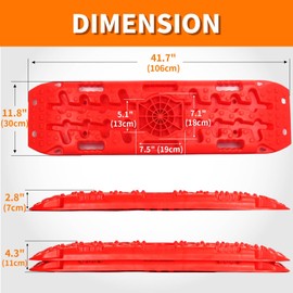 OULEME Off-Road Traction Boards with Jack Lift Base, Recovery Board Ramps for Sand, Mud, and Snow Tracks - Tire Traction Pads for RV Truck Jeep SUV (Red)