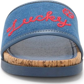 Lucky Brand Women's Dylina Flat Sandal, Light Wash Denim, 8.5