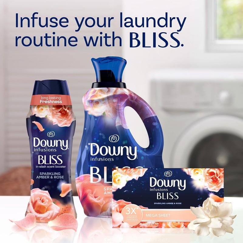 Downy Infusions Mega Dryer Sheets, Laundry Fabric Softener, BLISS, Amber