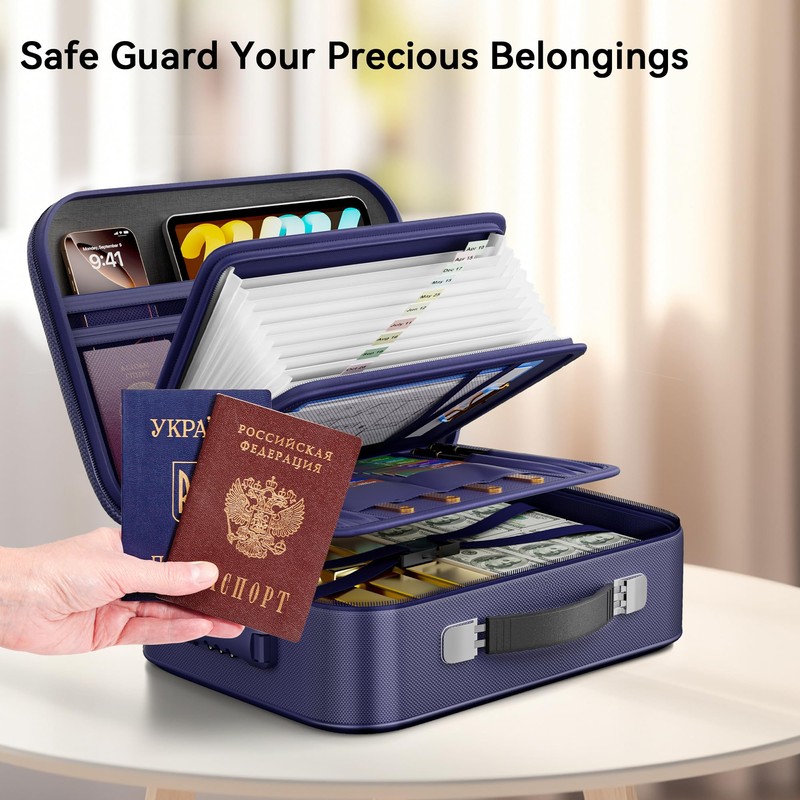 Fireproof Document Box, Hard Case Fireproof Box with Lock, Portable