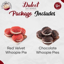 Dulcet Gift Baskets Chocolate and Red Velvet Whoopie Pie Tin Assortment, Fresh Cookie and Cream Snacks for a Special Occasion –Ideal for Holidays, Birthday, Sympathy, Get Well, & Family or Office Gatherings for Men & Women with Prime Delivery