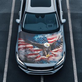Whosucclay Elastic Polyester Car Hood Cover, A Removable Automotive Accessory with Easy Installation for Car Hood Decoration and Protection-American Flag Eagle