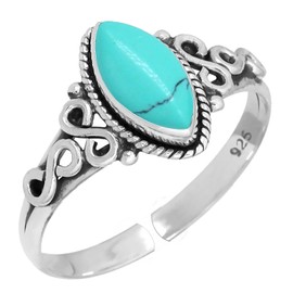 Jeweloporium 925 Silver Ring for Women Blue Turquoise Stone Fashion Small Silver Ring Adjustable Size S to Z+1 Engagement Gift Solitaire Jewellery