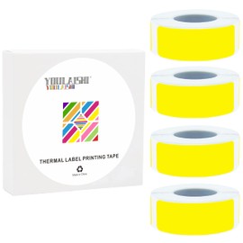 YOULAISHI D30 Label Tape 640PCS Label Maker Tapes 0.55'' x 1.57'' Adhesive Thermal Printing Stickers Replacement Refill Paper Compatible with Phomemo D30 Thermal Labeling Printer, 4 Rolls, Yellow