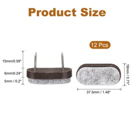 uxcell 12Pcs Nail-on Felt Furniture Pads, Rounded Rectangle Felt Pads Furniture Sliders Floor Protectors for Wooden Furniture Table Sofa Chair Leg (18mm, Brown)