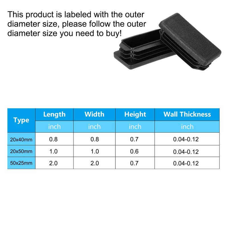 PATIKIL Rectangle Plastic Hole Plugs 1x2 Inch, 25 Pack Tubing