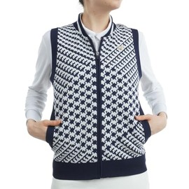 Cox Sportif LG4FVE50L Women's Sweater Vest, Plover Pattern, Lightweight, Patch, Full Zip, Hand Washable, Stylish, Sleeveless, Golf,, NV00 (navy)