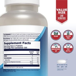 KAL Magnesium Glycinate Tablets, Fully Chelated, High Absorption Formula with Magnesium Bisglycinate Chelate for Nerve, Muscle & Bone Health Support, 
