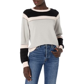 Cable Stitch Women's Colorblock Boxy Pullover Sweater Top - Crewneck Long Sleeve Casual Lightweight Cotton Knitwear (Medium, Multi-Grey)