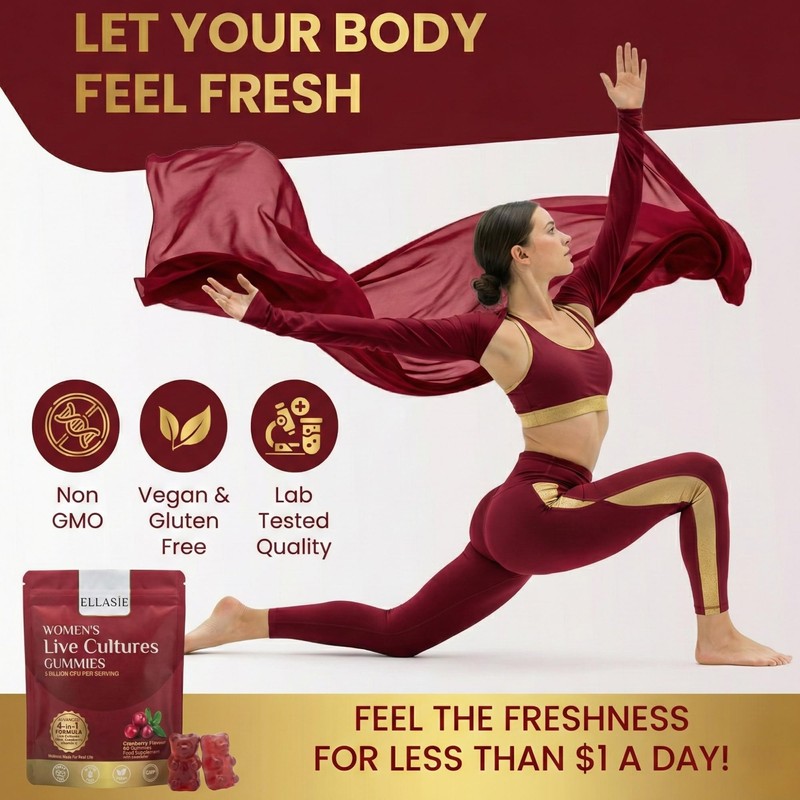 ELLASIE Cranberry Gummies for Women with Probiotics – 5 Billion