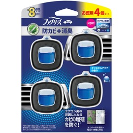 Febreze Car Air Freshener Easy Clip Mildew + Odor Eliminator Crystal Aqua 0.1 fl oz (2.5 ml) x 4 Packs