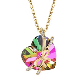 FULULAY Crystal Necklace For Women,14K Gold Plated Love Heart Bowknot Necklace,Hypoallergenic Birthday/Anniversary Mother’s Day Jewelry Gifts For Mom/Wife/Sister/Best Friend,Green