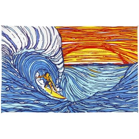 Sunshine Joy Sunset Surfer Ocean Wave Surf Tapestry Wall Hanging Huge 60x90 Inches
