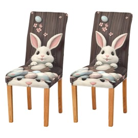 JUMBEAR Easter Cute Rabbit Chair Covers for Dining Room 2PCS,Stretch Chair Slipcovers Removable Washable Kitchen Chair Cover Decorative Seat Protector