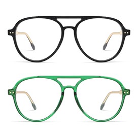 AMOMOMA Retro Blue Light Aviator Reading Glasses for Women Men,Vintage Computer Reader Frame 2.0 1.5 AM6155 C1+C3 2.0 X