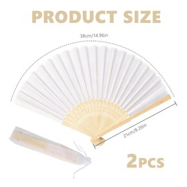 FVBKCOT 2 Pieces White Wedding Fans, Hand Fan Folding, Folding Hand Held Fan Cloth Bamboo, for Guests Summer Gifts Church Hen Party Wedding Wall Decorations DIY