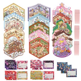 Valentines Day Gifts for Kids - 15 Sets 3D House Stickers with Valentine's Cards - Cute Cartoon Sticker Scenes Valentines Exchange Cards for Toddlers Girls Boys School Classroom Party Favors