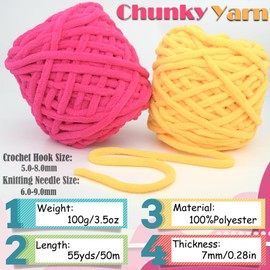 Chunky Velvet Chenille Yarn for Crocheting Velvet Fluffy Plush Thick Bulky Chunky Chenille Velvet Soft Baby Blanket Yarn for Crocheting Hand Knitting 100g(Orange)