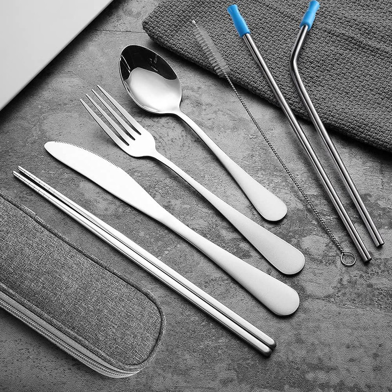 Travel Utensils Set with Case Reusable Portable Cutlery Set Stainless