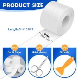 White Caulk Tape,5 Rolls of PVC Caulk Tape Waterproof Self Adhesive, Sealing Caulk Strip for Toilet, Bathtub, Kitchen, Countertop,Sink,Wall Tile Edge Peel and Stick Caulk Sealing Tool (1.5" x 10 Ft).