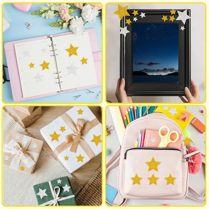 Glitter Foam Star Stickers, 100 Pcs Gold Silver Glitter Stickers