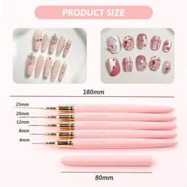 Flintronic 5Pcs Nail Art Liner Brushes, Painting Design Brush Set, Fine Drawing Nail Dotting Drawing Tool for Long Lines, Thin Details, Fine Drawing Sizes 4/8/12/20/25mm for DIY & Professional