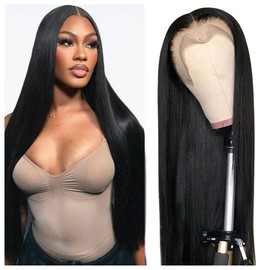 13X6 Lace Front Wigs Human Hair Straight Human Hair Wig HD Lace Frontal Glueless Wigs Human Hair Pre Plucked Bleached Knots with Baby Hair Natural Black28 Inch