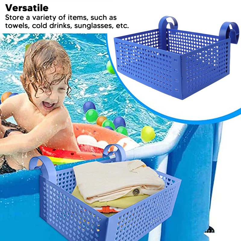 Pool Hanging Storage Basket Adjustable Support Rods Removable Toy Basket