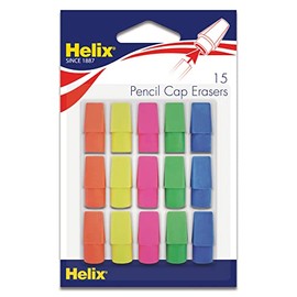 Maped Helix USA - Classic Pencil Cap Erasers, 15-Pack - Smear-Free Homework Corrections - Vibrant Colors & Safe Materials - Ideal for Students