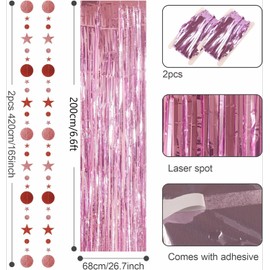 3.2x8.3ft Glitter Tinsel Curtain Hanging Decorations Set, Door Tinsel Foil Fringe Curtain Streamers for School Graduation Birthday Hen Photo Banner Christmas Party (Pearl Pink)
