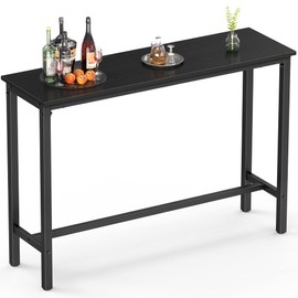 Mr IRONSTONE Bar Table, 53" Pub Table High Top Table Rectangular Bar Height Table Sofa Console Table Dining Coffee Table, for Narrow Space, Living Room, Sturdy Metal Frame, Easy to Set Up, Black