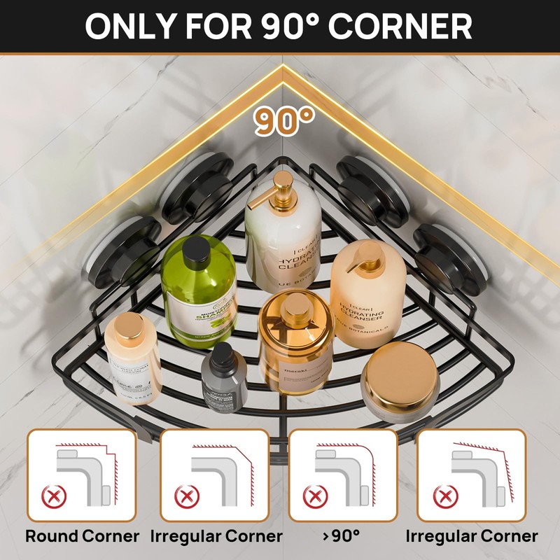 LEVERLOC 2 Pack Strong Suction Cup Corner Shower Caddy, Large