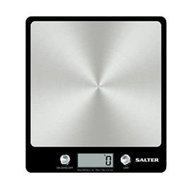 Salter 1241A BKDR Premium Evo Electronic Scale, Ultra Slim, Stainless Steel Platform, Hygienic/Easy Clean, Add & Weigh, Measures Liquids/Fluids, Kitchen Cooking , Baking, 6 Kg Max Capacity, Black
