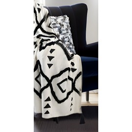 HomeRoots 60" X 50" Black and White Woven Cotton Geometric Throw Blanket with Tassels
