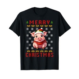 Merry Pigmas Ugly Christmas Pig T-Shirt, black