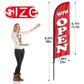 Now Open Feather Flag Banner, Now Open Feather Flag Pole Kit 8FT, Now Open Advertising Feather Banner Sign for Business 2Pack